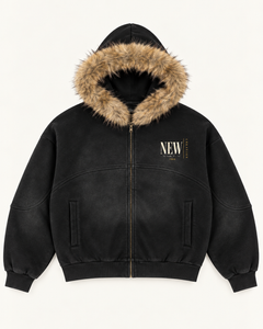 NEW CREATION - Sun Fade Boxy Detachable Fur Hoodie