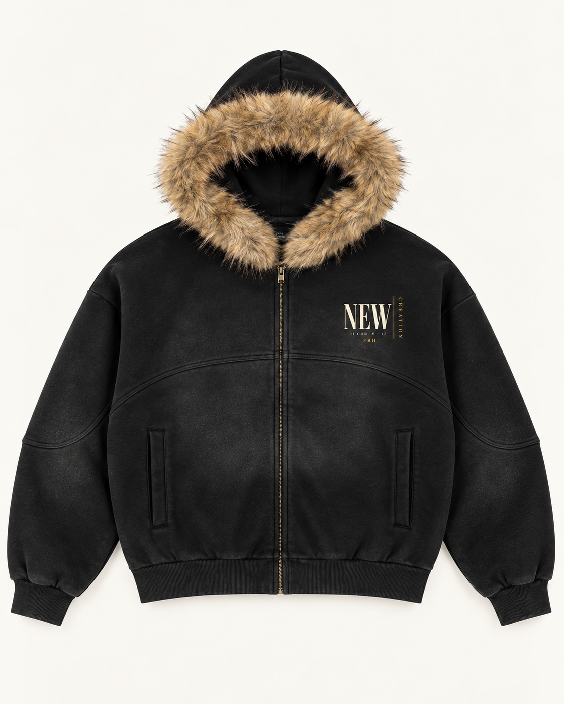 NEW CREATION - Sun Fade Boxy Detachable Fur Hoodie