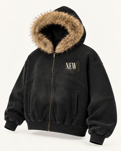 NEW CREATION - Sun Fade Boxy Detachable Fur Hoodie