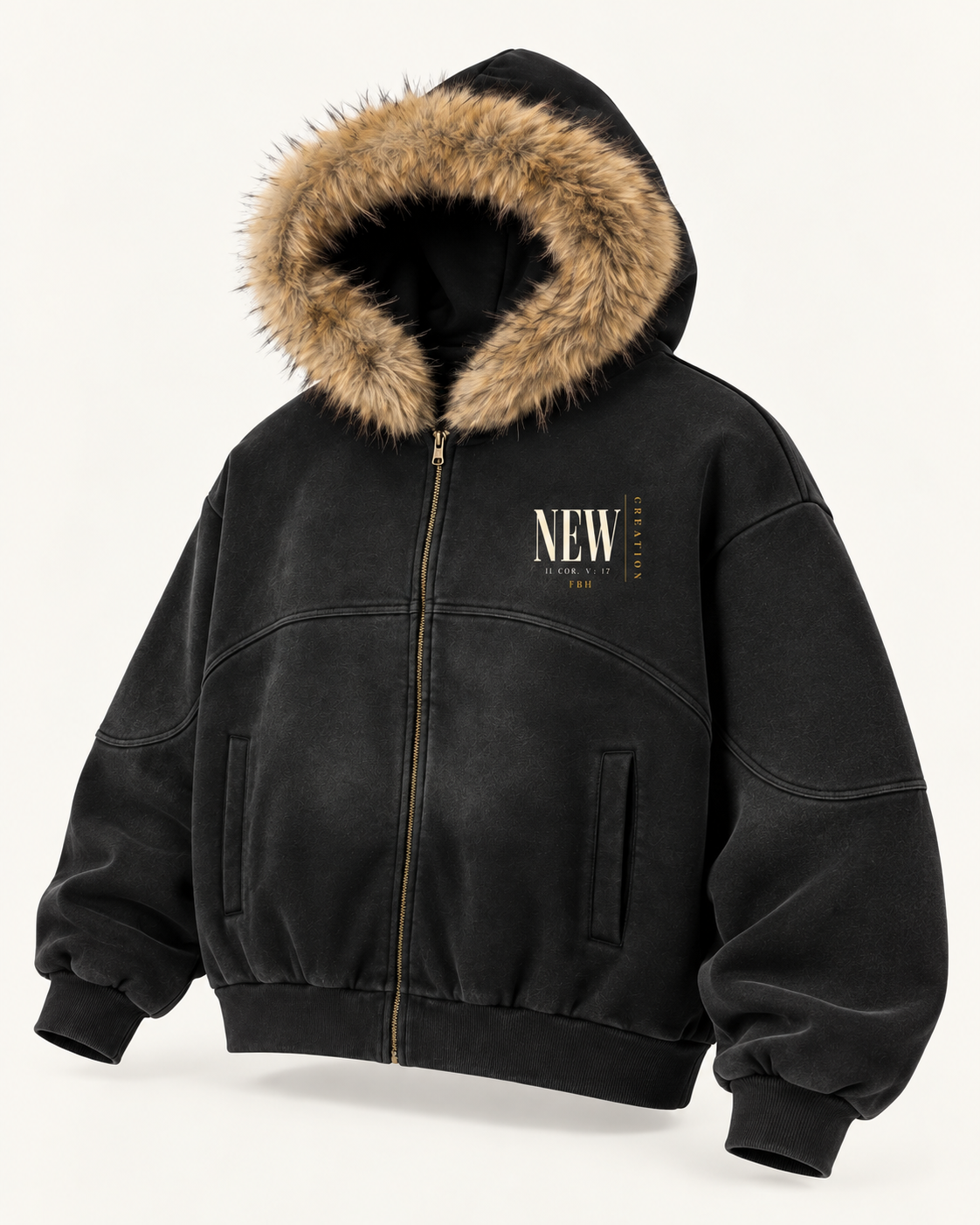 NEW CREATION - Sun Fade Boxy Detachable Fur Hoodie