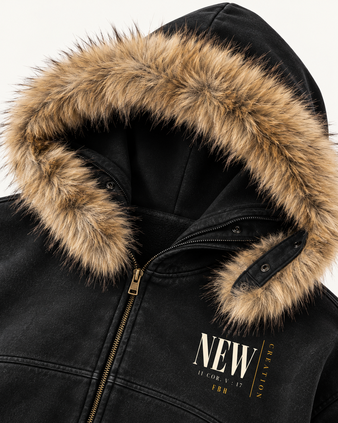 NEW CREATION - Sun Fade Boxy Detachable Fur Hoodie