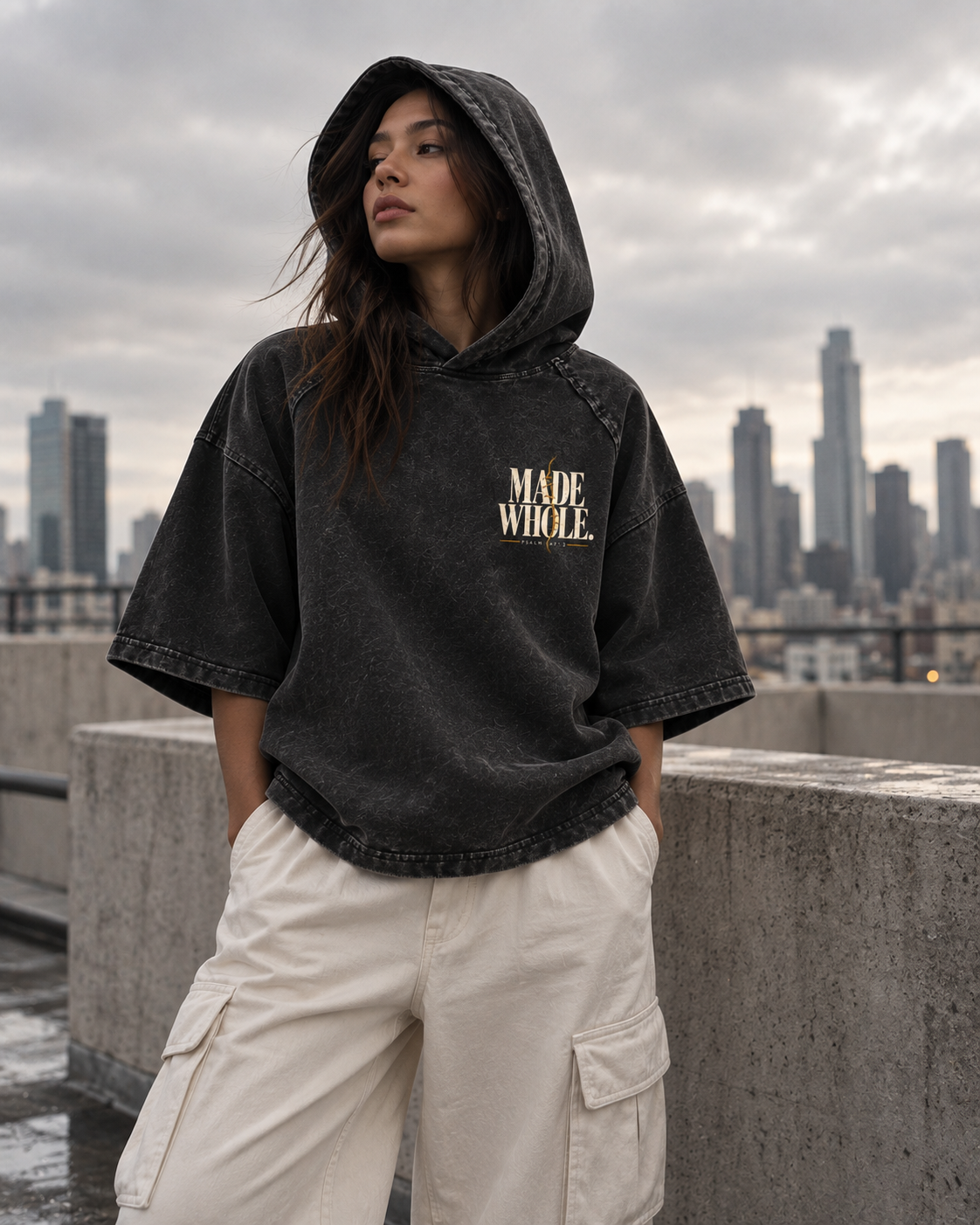 MADE WHOLE - Snow Washed Hooded Boxy T-Shirt