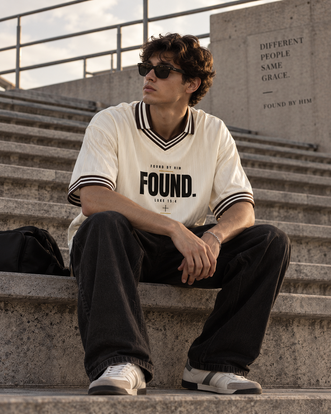 FOUND - Contrast Stripes Polo Collar T-Shirt