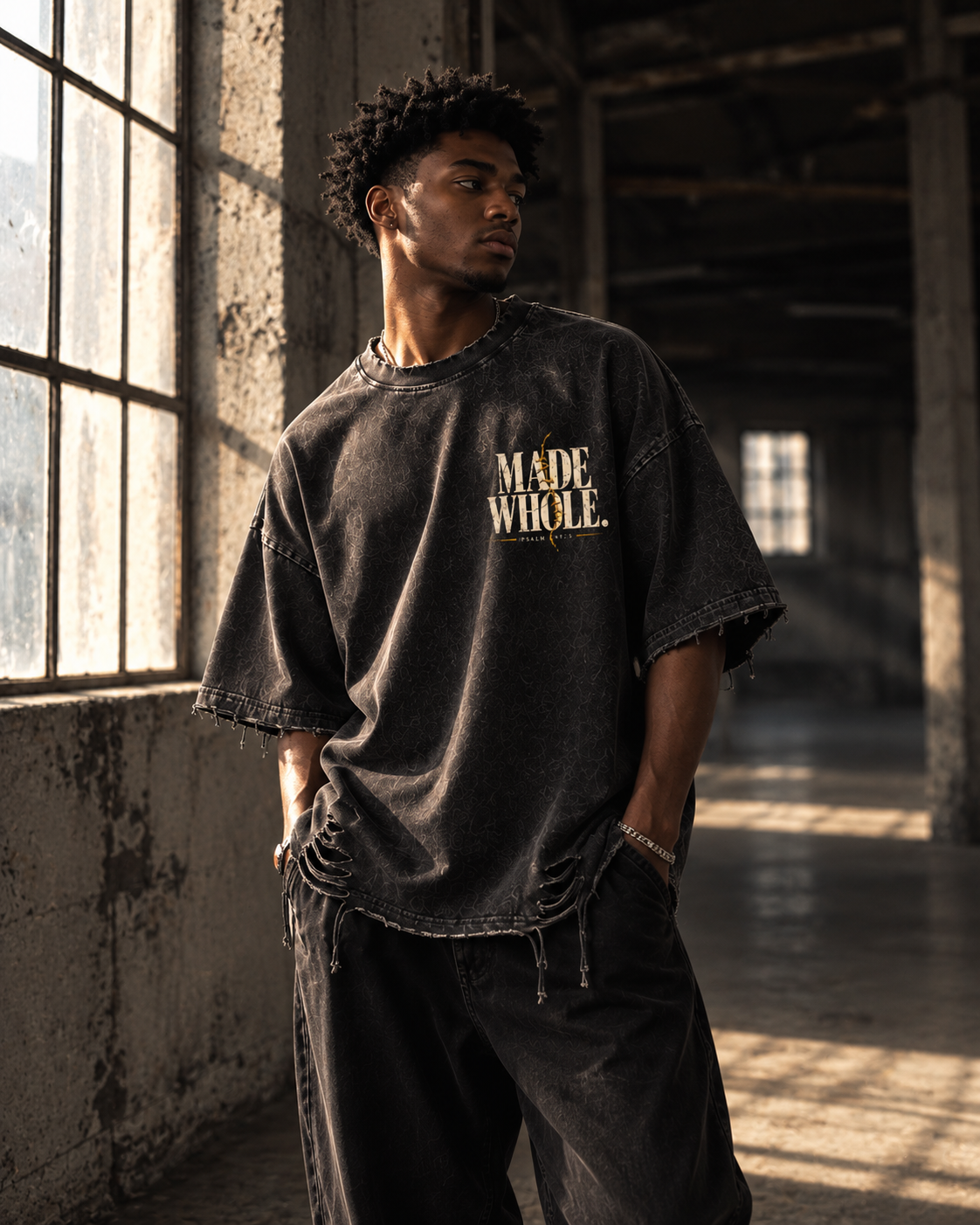 MADE WHOLE - Snow Washed Raw-Hem Tee