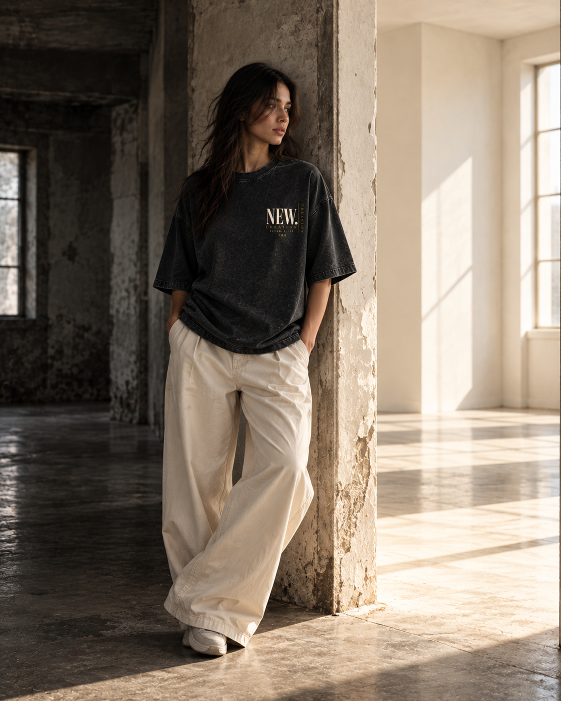 NEW CREATION - Snow Washed Oversized Cotton T-Shirt