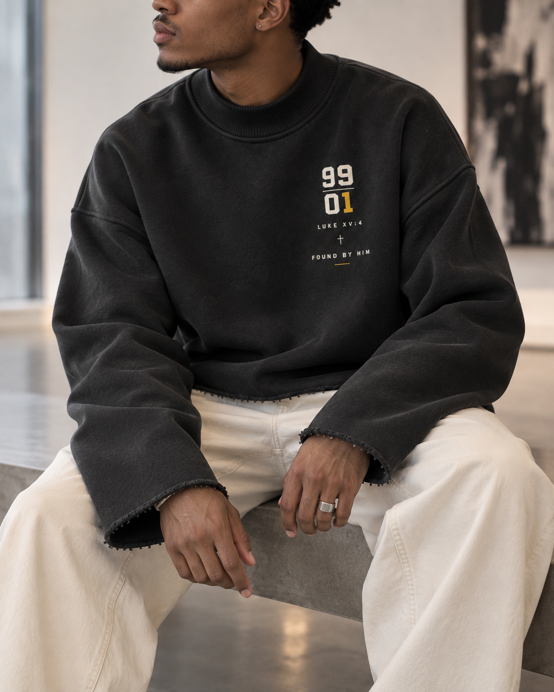 THE ONE - Unisex Mock Neck Raw Edge Boxy Sweatshirt