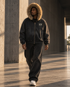 NEW CREATION - Sun Fade Boxy Detachable Fur Hoodie