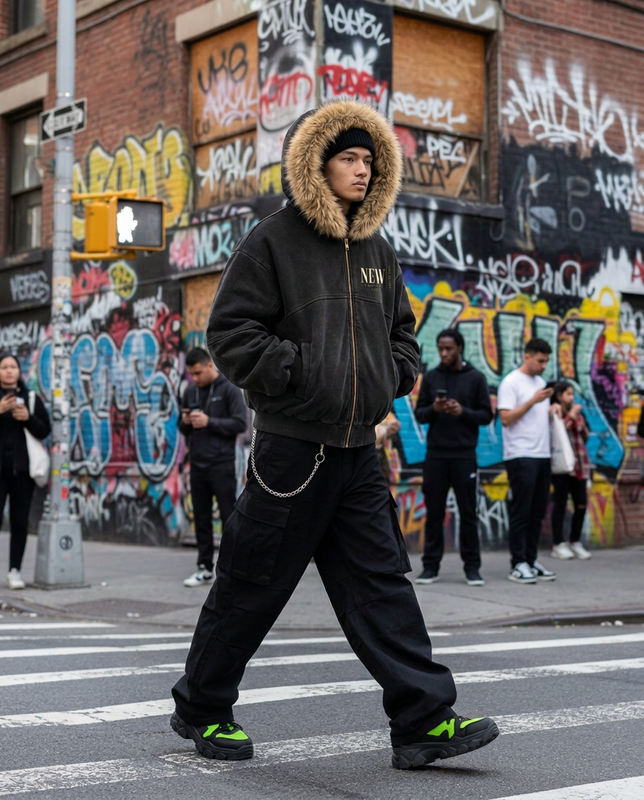 NEW CREATION - Sun Fade Boxy Detachable Fur Hoodie